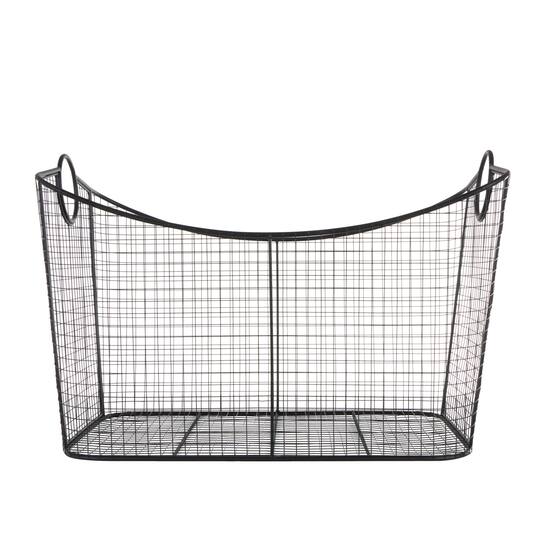30.25" Black Metal Open Frame Wire Grid Storage Basket with Curved Sides & Ring Handles